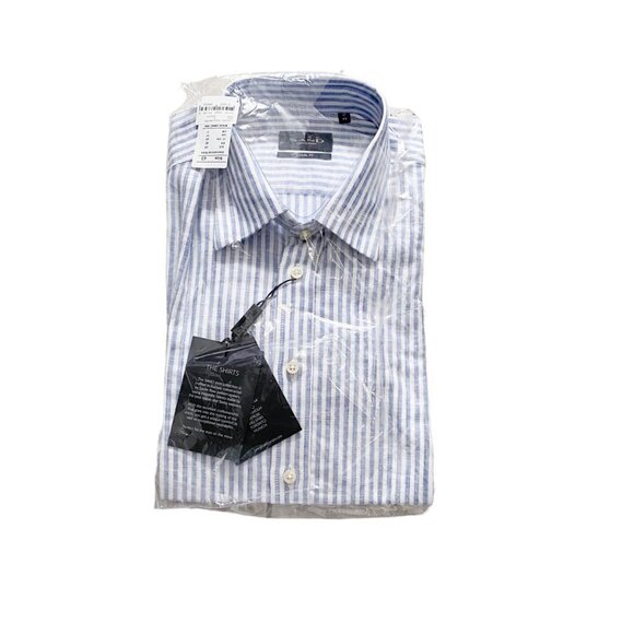 SAND Copenhagen 8024 Simon NMedium Blue Casual Striped Button Down Shirt - Picture 3 of 5